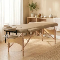 HOMCOM Height Adjustable Professional Salon Spa Facial Couch Bed, Portable Folding Massage Table, Light Brown(m-1)