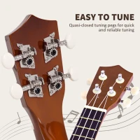HOMCOM 21 Inch Ukulele with Birch Wood Body, 4 Nylon Strings, Smooth Finish, Lightweight Design, Brown(m-7)