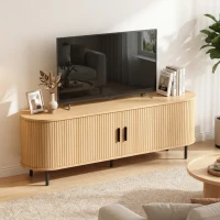 HOMCOM TV Stand for TVs up to 60", Modern Entertainment Center with Curved Sliding Doors, Natural Wood(m-8)