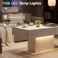 HOMCOM LED Coffee Table with Storage, High Gloss Modern Center Table with 2 Drawers and Remote Control for Living Room, White(m-4)