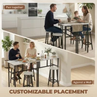 HOMCOM Bar Table Set of 6, Bar Table and Stools for 4, 2 Breakfast Tables and 4 Stools for Living Room, White Marble(m-6)