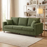 HOMCOM 3 Seater Sofa with Wide Seat, Corduroy Couch with Deep Seat, Spring Cushion, Green(m-8)