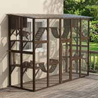PawHut Catio Playground Cat Window Box Outside Enclosure for Multiple Cats w/ Shelves & Bridges, Coffee Brown(m-9)