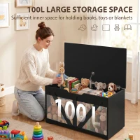 HOMCOM 31.5 Inches Storage Chest, Storage Trunk with Safety Hinge for Living Room, Black Wood Grain(m-4)