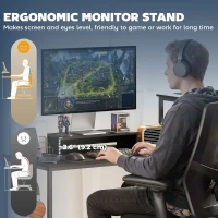 HOMCOM 96 Inch Gaming Desk, Dual Computer Desk for 2 Person with Power Outlets and Monitor Stands, Black(m-6)