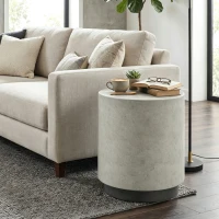 HOMCOM Lightweight Accent Table with Concrete Finish, Round Side Table with 4 Adjustable Feet for Indoor, Outdoor, Gray(m-9)