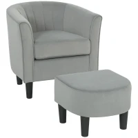 HOMCOM Accent Chair Modern Upholstered Living Room Chair with Ottoman and Pocket Spring Cushion Grey(m-9)