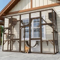 PawHut Catio Playground Cat Window Box Outside Enclosure for Multiple Cats w/ Shelves & Bridges, Coffee Brown(m-8)