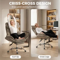 HOMCOM Big and Tall Office Chair Footrest Executive Desk Chair High Back Snowflake Velvet Reclining, Brown(m-4)