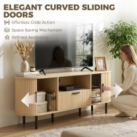 HOMCOM TV Stand for TVs up to 60", Modern Entertainment Center with Curved Sliding Doors and Storage, Natural Wood(m-4)