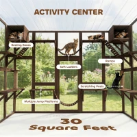 PawHut Catio Playground Cat Window Box Outside Enclosure for Multiple Cats w/ Shelves & Bridges, Coffee Brown(m-5)