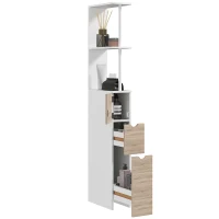 HOMCOM Tall Bathroom Storage Cabinet, Narrow Bathroom Cabinet with Drawers and Open Shelves for Small Spaces, Natural Wood(m-9)