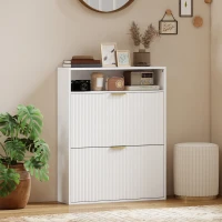 HOMCOM Shoe Cabinet with 2 Flip Drawers Narrow Shoe Storage Cabinet with Top Shelf for Entryway Hallway White(m-8)