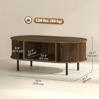 HOMCOM Coffee Table with Sliding Tambour Doors and Storage Center Table with Metal Legs, 39", Brown(m-3)