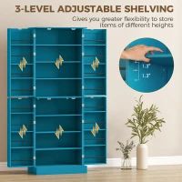 HOMCOM 65" Kitchen Cabinet, Kitchen Pantry Cabinet with 4 Doors and 16 Door Shelves for Dining Room, Blue(m-5)