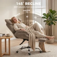 HOMCOM Big and Tall Office Chair Footrest Executive Desk Chair High Back Snowflake Velvet Reclining, Brown(m-6)