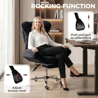 HOMCOM Big and Tall Office Chair Footrest Executive Desk Chair High Back Snowflake Velvet Reclining, Black(m-7)