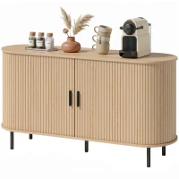 HOMCOM Fluted Sideboard Buffet Cabinet, 55" Mid Century Coffee Bar Cabinet with Sliding Doors and Adjustable Shelves, Natural(m-2)