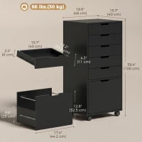 HOMCOM File Cabinet on Wheels Mobile Printer Stand with 6 Drawers for Home Office Black(m-3)