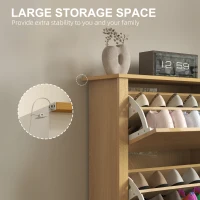 HOMCOM Shoe Storage Cabinet with 3 Flip Drawers and Adjustable Shelves for 12-18 Pairs of Shoes, Natural Wood(m-7)