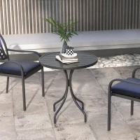 Outsunny 26" Round Patio Table, Outdoor Side Table with Steel Frame and Slat Tabletop for Garden, Balcony, Black(m-7)