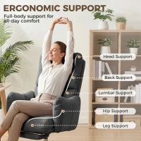 HOMCOM Office Chair with Foot Rest, Ergonomic Reclining Computer Gaming Chair w/ Snow Flannel Fabric, Thick Cushion, Dark Grey(m-6)