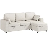 HOMCOM Modular Sectional Sofa Bed with Reversible Storage Ottoman, Pull Out Sleeper Sofa with Spring Cushion, Beige(m-2)
