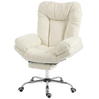 HOMCOM Criss Cross Chair with Wheels, Waterfall Armrests, Overstuffed Wide Office Chair with Footrest, Beige(m-2)