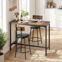 HOMCOM Bar Table Set Counter Height Barstools Set of 2 PU Cushioned Seats Rustic Brown(m-1)