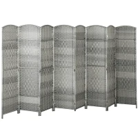 HOMCOM 6 Ft Tall Folding Room Divider, 8 Panel Portable Privacy Screen, Hand-Woven Partition Wall Divider, Mixed Grey(m-9)