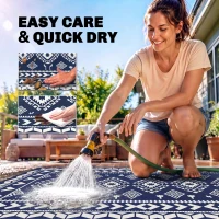 Outsunny Reversible Outdoor Rug, Waterproof Plastic Straw with Carry Bag, 9' x 18', Blue & White Rhombus Patchwork(m-5)