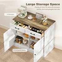 HOMCOM Kitchen Island with Sitting Space, Sideboard Cabinet with 2 Drawers and 2 Adjustable Shelves for Dining Room, White(m-4)