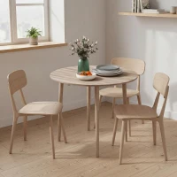 HOMCOM Folding Dining Table, Round Drop Leaf Kitchen Table for Small Spaces with Wood Legs, Oak Color(m-7)