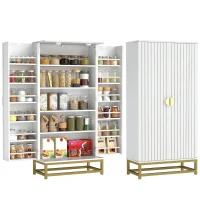 HOMCOM 47" Kitchen Pantry Cabinet, Freestanding Kitchen Storage Cabinet with 12 Door Shelves and Adjustable Shelves, White(m-8)