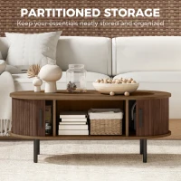 HOMCOM Coffee Table with Sliding Tambour Doors and Storage Center Table with Metal Legs, 39", Brown(m-6)
