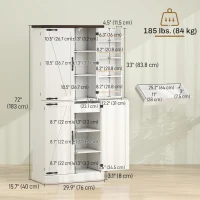 HOMCOM 72" Tall Kitchen Pantry Cabinet, Farmhouse Storage Cabinet with 8 Door Racks and Adjustable Shelves, White(m-3)