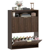 HOMCOM Shoe Cabinet with 2 Flip Drawers Narrow Shoe Storage Cabinet with Top Shelf for Entryway Hallway Coffee(m-9)