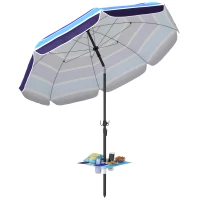 Outsunny Beach Umbrella Adjustable Tilt Sunshade with Foldable Table Cup Holder 78" Multicolor(m-9)