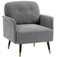 HOMCOM Accent Chair Modern Tufted with Metal Legs Upholstered Reading Armchair for Living Room Grey(m-9)