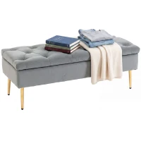 HOMCOM Upholstered Bedroom Bench with Gold Tone Metal Legs, Velvet Tufted and Thick Padding, Grey(m-13)