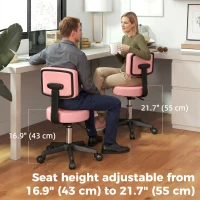 HOMCOM Rolling Stool with Wheels, Swivel Stool with Back Support, Adjustable Height, PU Leather Swivel Chair, Pink(m-7)