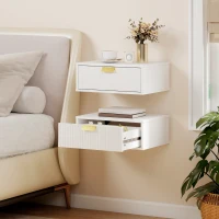 HOMCOM Modern Floating Nightstands Set of 2, Wall Mounted Bedside Tables with Wave Drawer White(m-1)
