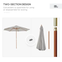 Outsunny 10' x 8' Wooden Patio Umbrella, Garden Parasol, Outdoor Sunshade Canopy with Bamboo Rib for Outdoor, Grey(m-7)