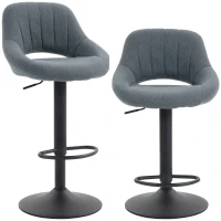 HOMCOM Swivel Bar Stools Set of 2, Linen Upholstered Counter Height Barstools with Round Metal Base(m-13)