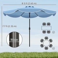 Outsunny 9' x 9' Round Market Umbrella with Valance, Patio Umbrella with Tilt and Crank, for Garden, Deck, Poolside, Sky Blue(m-3)