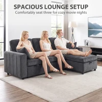 HOMCOM Modular Sectional Sofa Bed with Reversible Storage Ottoman, Pull Out Sleeper Sofa with Spring Cushion, Dark Grey(m-7)