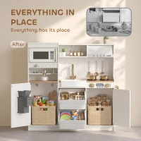 Qaba Play Kitchen, Kids Kitchen Playset with Coffee Machine, Ice Maker, Microwave, Oven, Storage, Gift for Toddlers 3+, White(m-5)