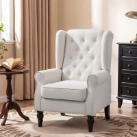 HOMCOM Button-Tufted Accent Chair with High Wingback, Rounded Cushioned Armrests and Thick Padded Seat, Cream White(m-10)