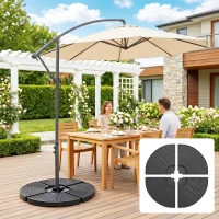 Outsunny 4PCs Cantilever Umbrella Base Weights for Offset Banana Parasol, Wicker Effect HDPE Water or Sand Filled Patio Umbrella Weights with Built-in Handles, Black(m-9)