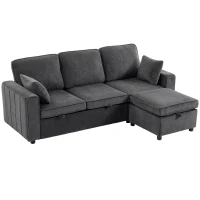 HOMCOM Modular Sectional Sofa Bed with Reversible Storage Ottoman, Pull Out Sleeper Sofa with Spring Cushion, Dark Grey(m-2)